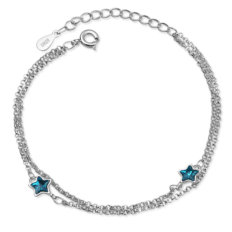 Japanese And Korean Style,  Simple Blue Sweet Artificial Crystal Five-pointed Star Bracelet