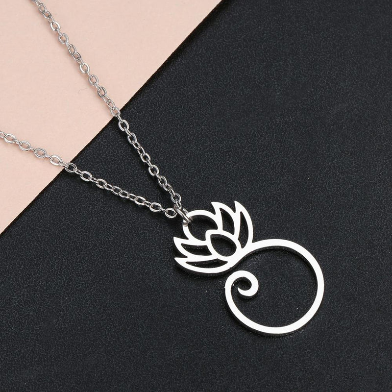 Stainless Steel Female Yoga Lotus Pendant Necklace Clavicle Chain