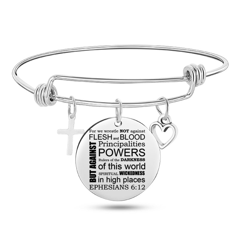 Cross Heart Charms Bible Psalm Stainless Steel Bangle  Bracelets