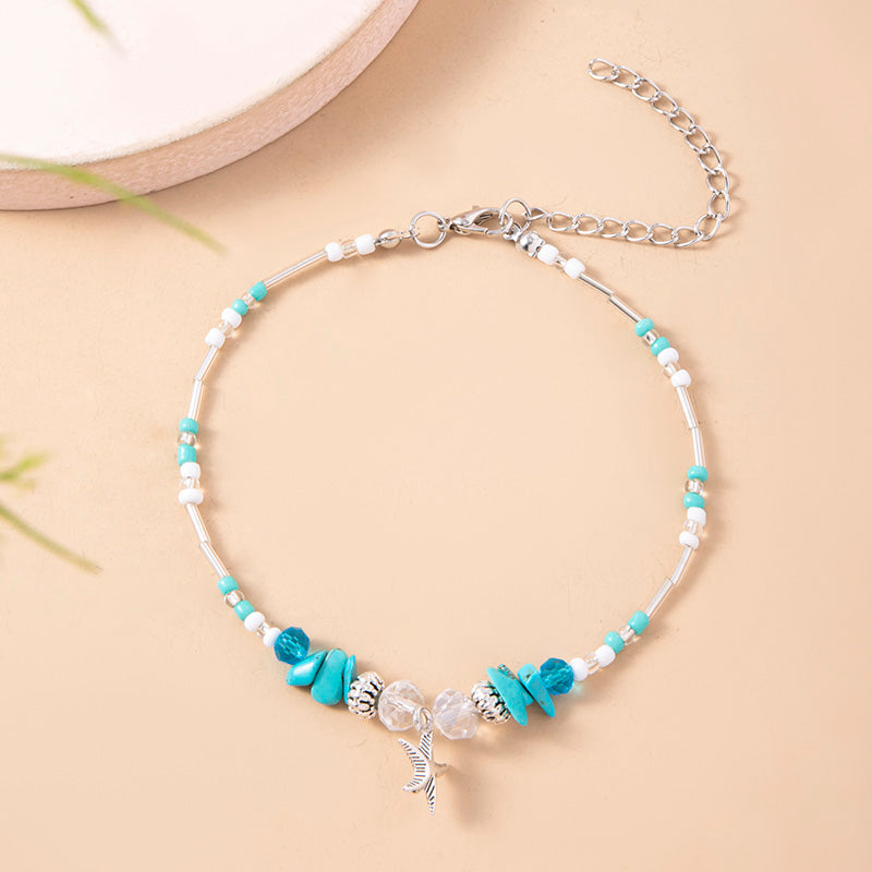 Fashion Blue Irregular Resin Stone Beaded Anklet