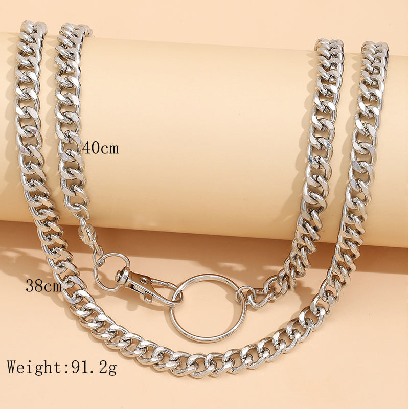 Simple Multi-layer Flat Snake Chain Electroplated Rhinestone Necklace