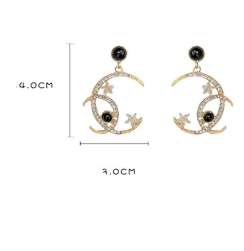 Diamond Crystal Five-pointed Star Moon Earrings Retro