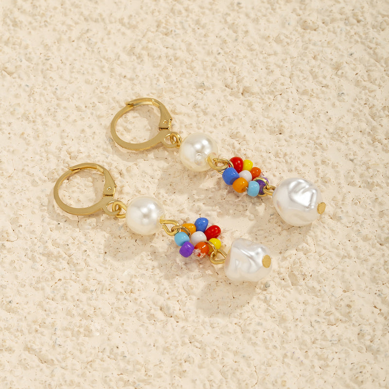 Simple Ethnic Style Small DaisyPearl Pendant Earrings