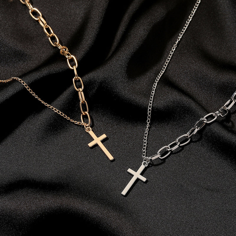 Korean Version Ins Style Chain Asymmetric Cross Necklace