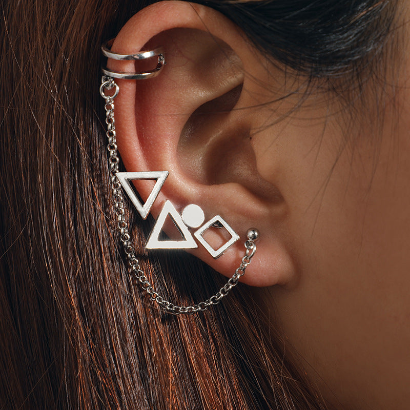 Alloy Inverted Triangle Square Metal Ear Clip Earrings 4-piece Set