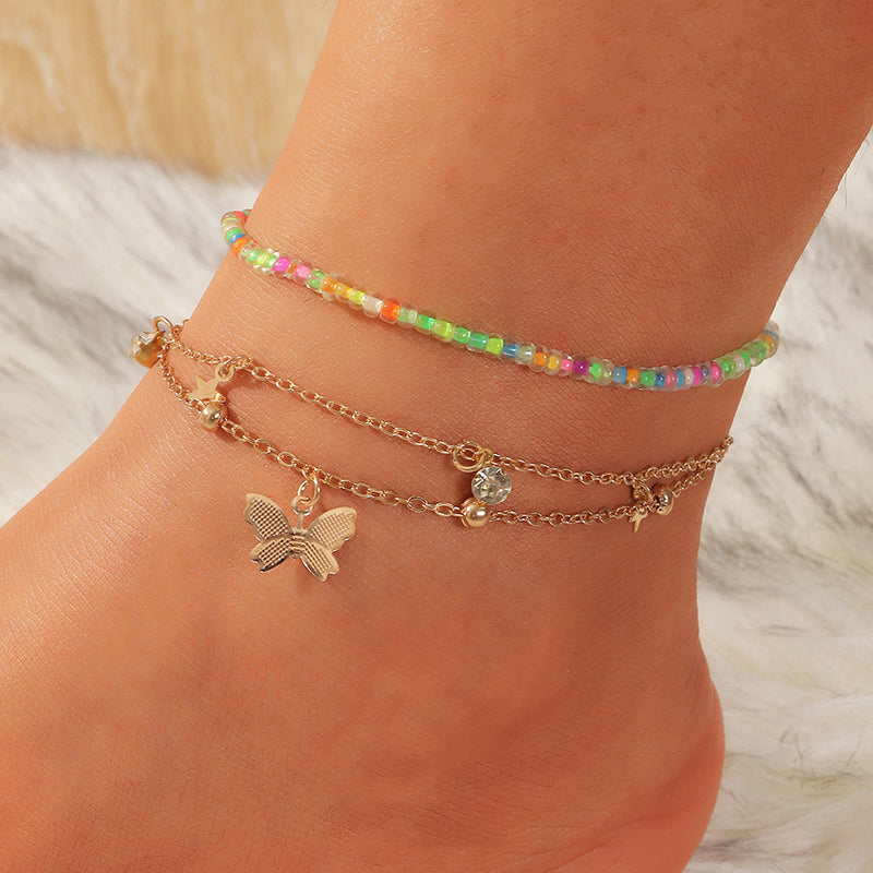 European And American Fashion Beaded Candy Color Rice Bead Anklet