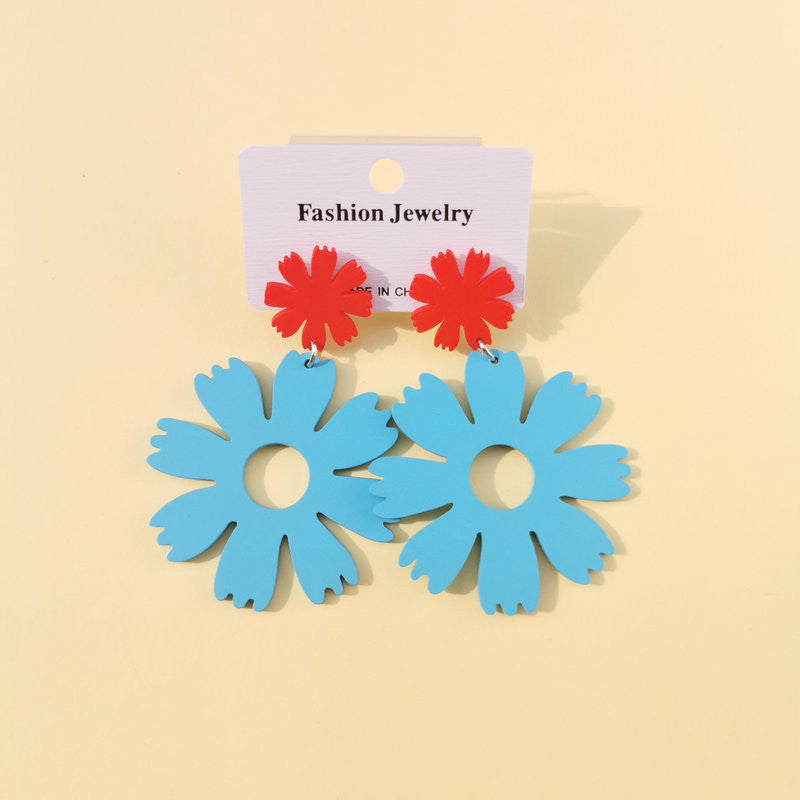 Simple And Beautiful Flowers Exaggerated Acrylic Earrings Personality Candy Color Temperament