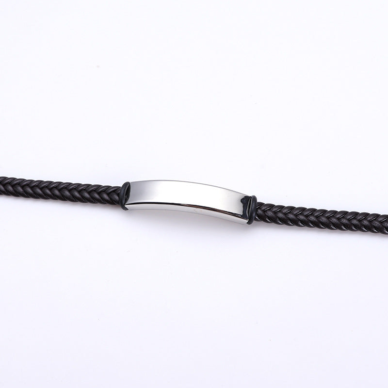 Fashion Men's Vintage Double Braided Rope Leather Titanium Steel Lettering Bracelet