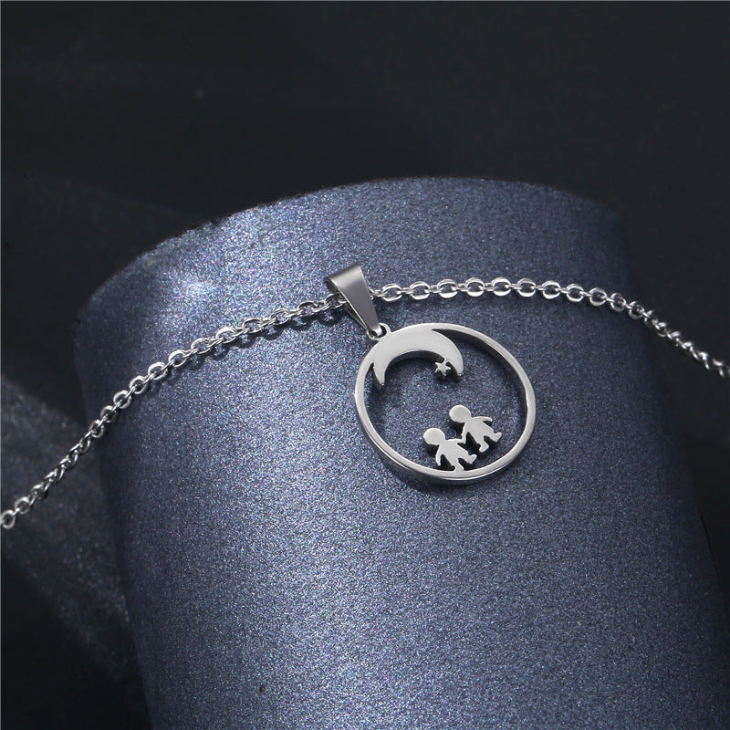 Stainless Steel Boy Girl Star Moon Necklace Clavicle Chain