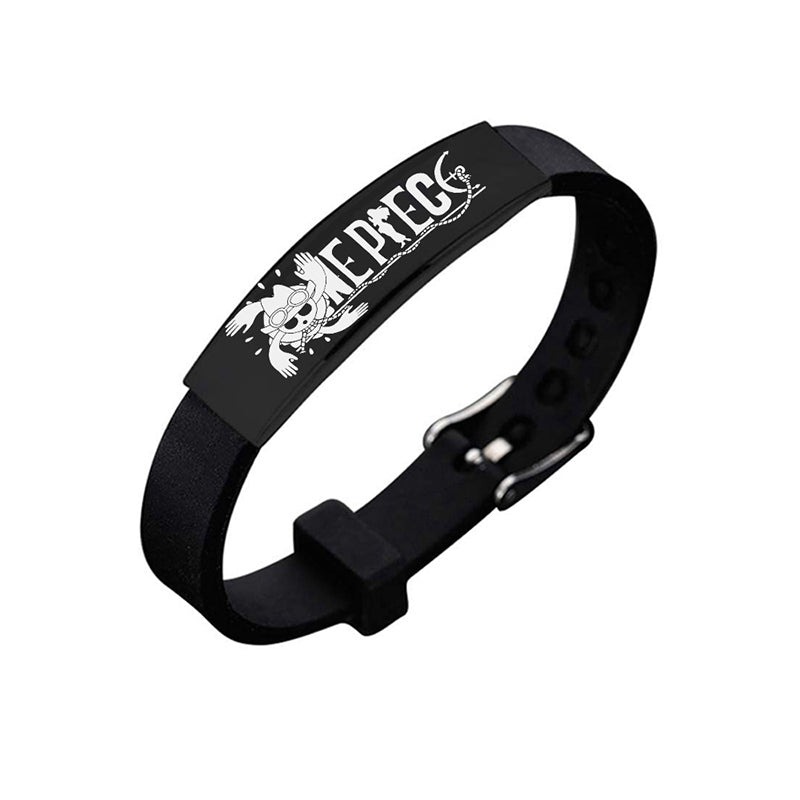 Anime One Piece Black Stainless Steel Silicone Bracelet Bangle For Women Men