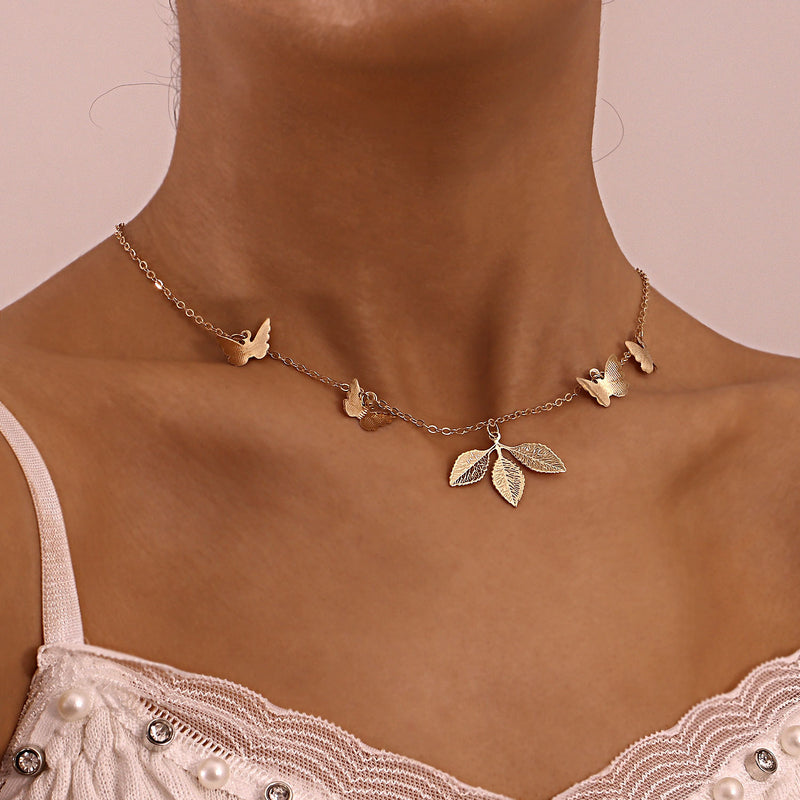 Clover Butterfly Pendant Necklace Women