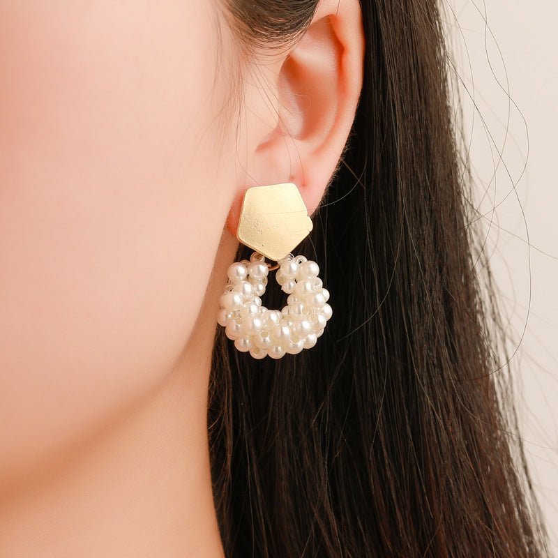 Popular Pearl Earpiece Lovely Geometric Gold Drops