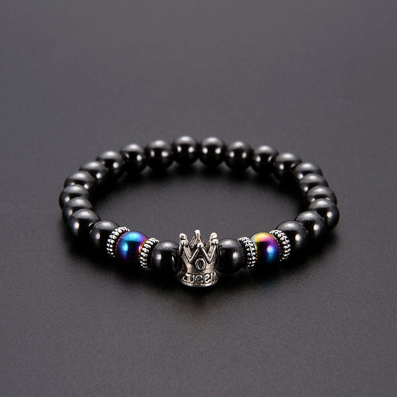 Creative Crown Men And Women With Black Gallstone Bracelet