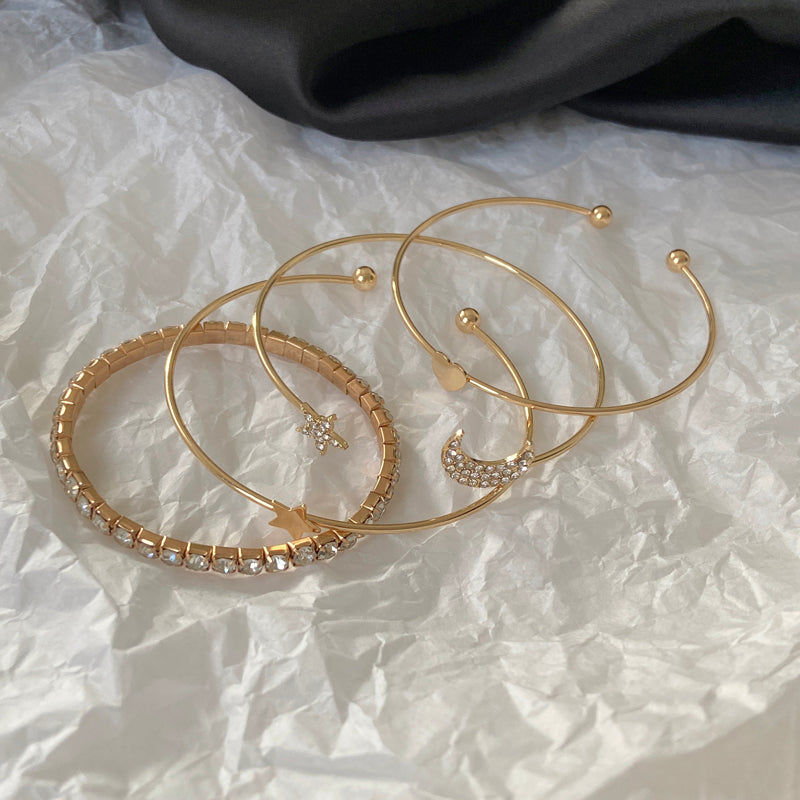 Fashion Bohemian Gold Star Moon Bracelet Open Bracelet Set For Women Punk Boho Beach Bangle Jewelry Gift