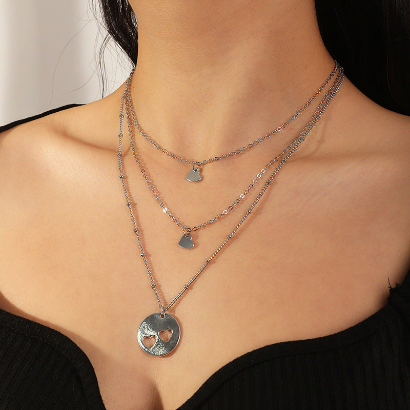 Multi-layer Love Necklace Female Hollow Love Clavicle Chain