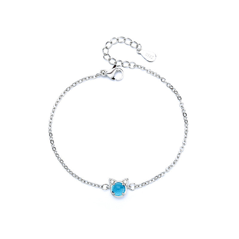 Inlaid Zircon Blue Cat Shape Bracelet