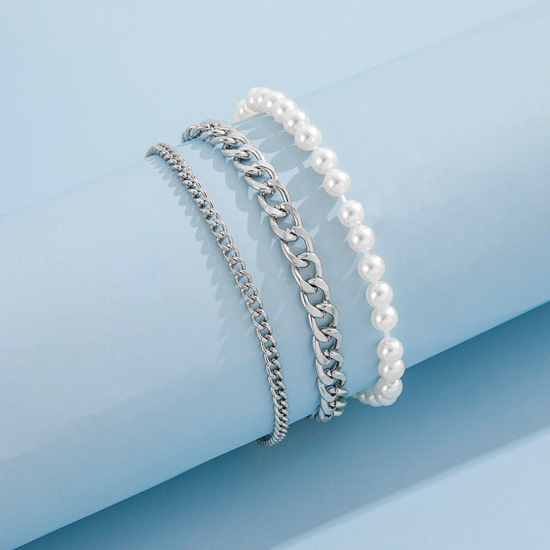 Three-Piece Pearl Chain Mix & Match Anklet Set