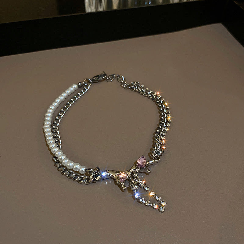 Diamond Bow Bracelet Fashion Pearl Chain