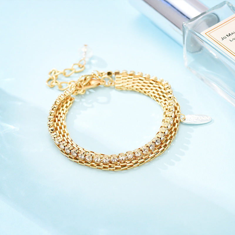 Alloy Geometric Double Layer Diamond Bracelet