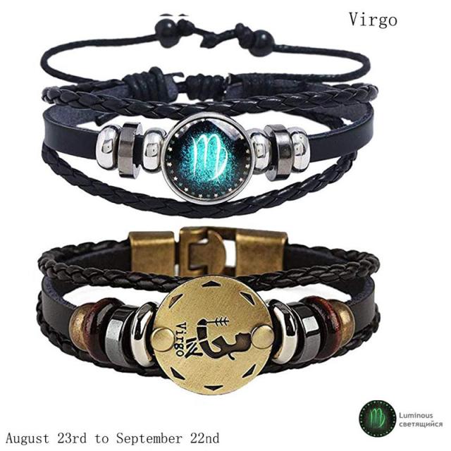 Men's Leather Personality Vintage Zodiac Bracelet