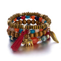 Retro Multi-layer Stretch Wooden Bead Glass Beads Bracelet