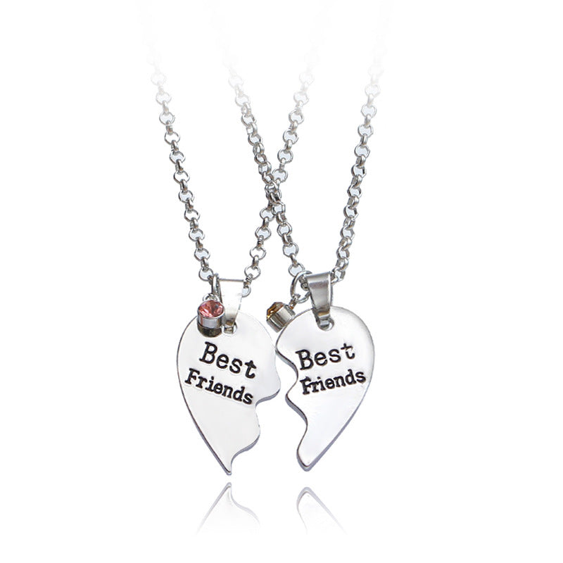 Good Sisters BEST Two-petal Heart-shaped Multi-part Rhinestone Necklace