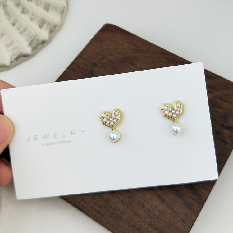 Mini Pearl Geometric Circle Stud Earrings Cold Wind Earrings