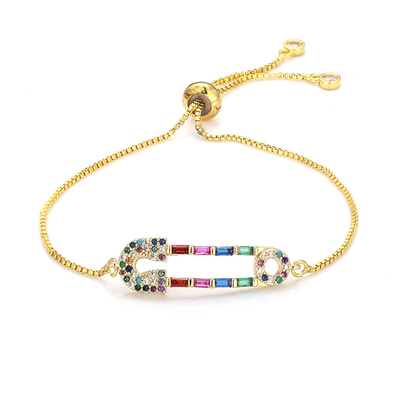 Rainbow Pin Copper Gold Plated Zircon Bracelet