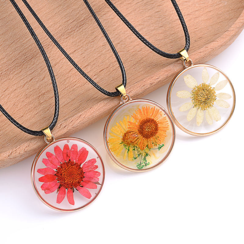 Epoxy Dried Flower Necklace Glass Ball Pendant Collarbone Chain