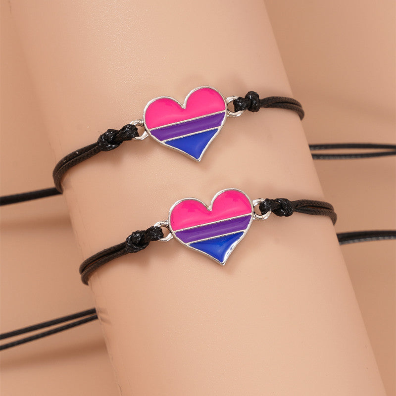 Rainbow Heart Hand Made Wax Knitting Adjustable
