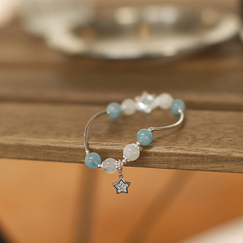 Natural Aquamarine & White Moonstone Sea Star Crystal Bracelet