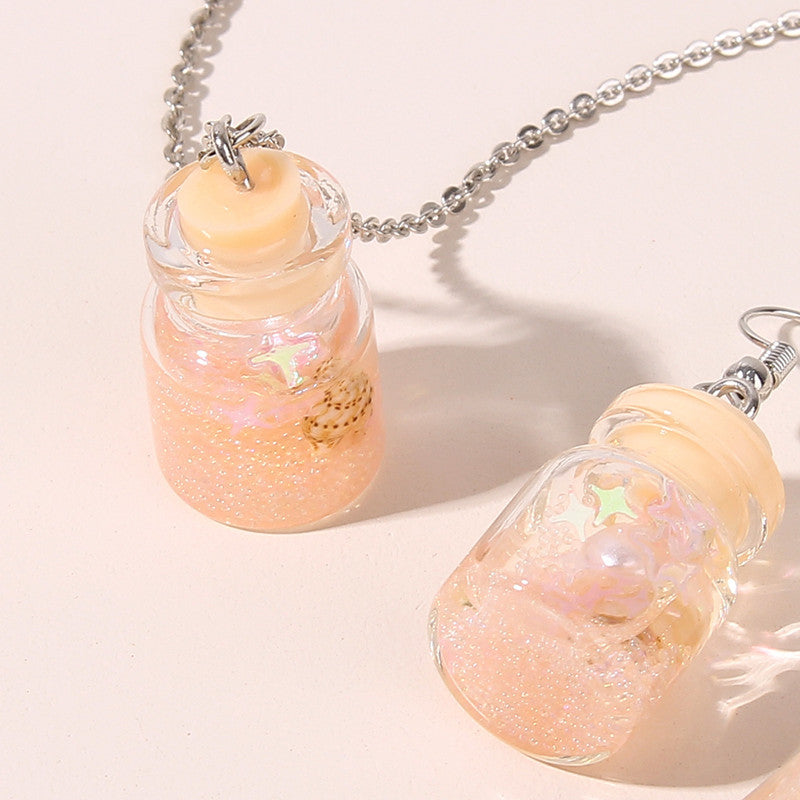 Personality Drift Bottle Shell Earrings Necklace Jewelry Set Women