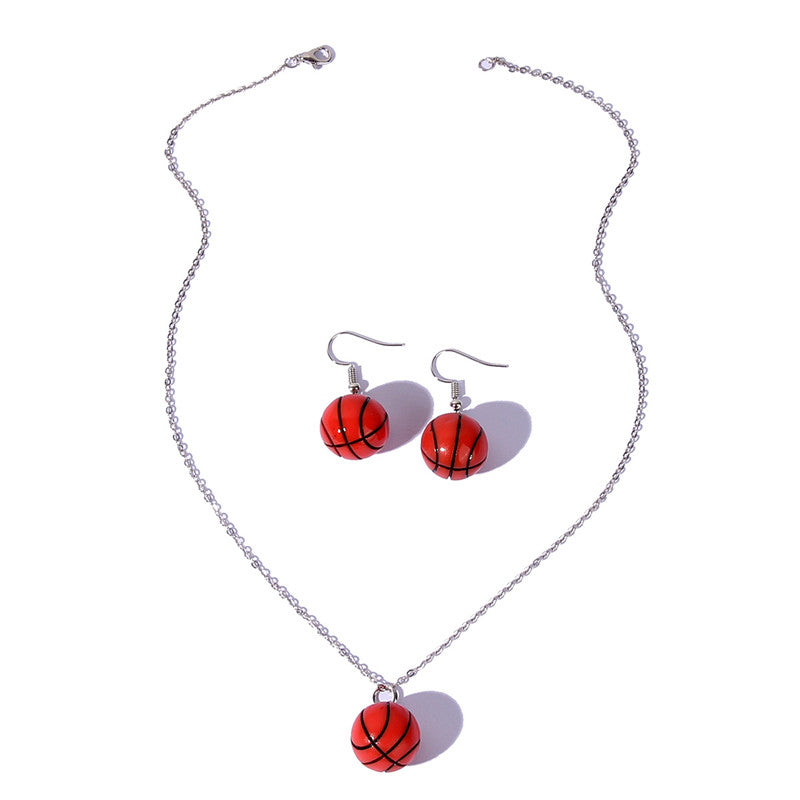 Personality Basketball Pendant Earrings Necklace Jewelry Set Women