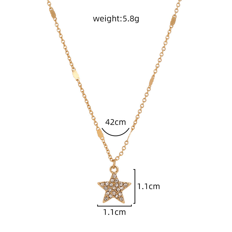 A diamond-encrusted Pentagram geometric clavicle necklace