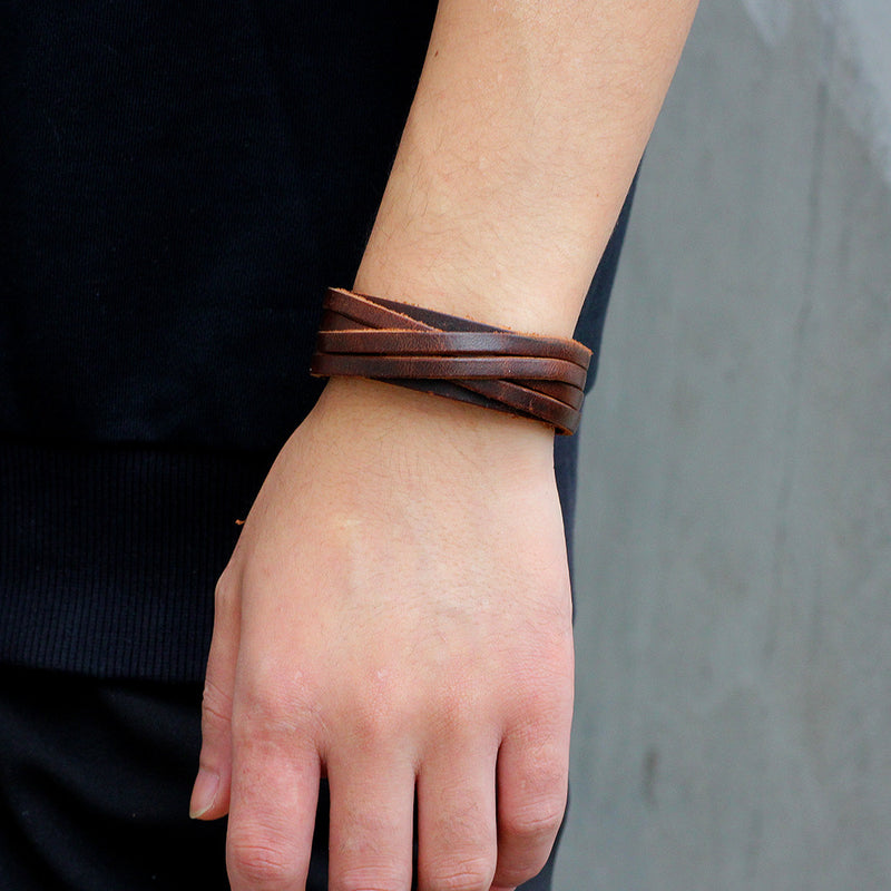 Retro Simple Leather Bracelet Men's All-match Punk Rock Leather Bracelet