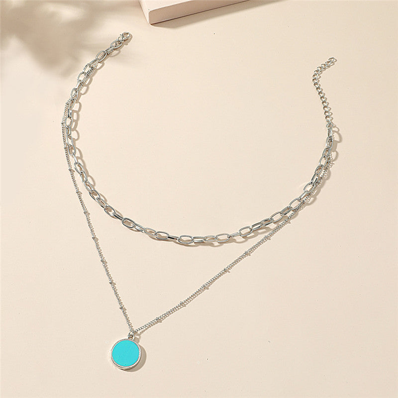 Necklace Multilayer Blue Disc Clavicle Chain Simple Temperament