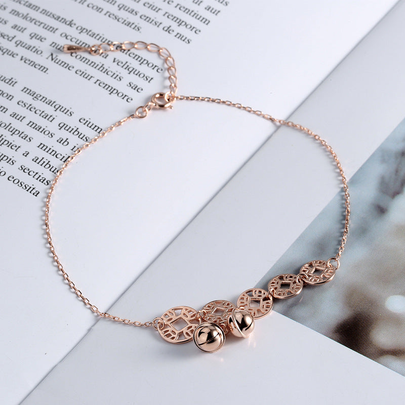 Rose Gold Bells Anklet Boho Stainless Steel Coin Charms Chain Anklets