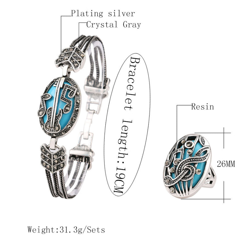 Bohemian Style Musical Note Ring Bracelet Set Hollow Design