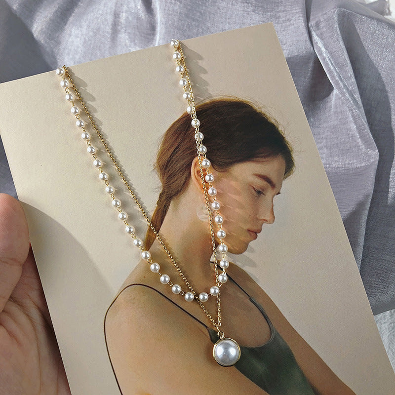 Simple Double Layer Pearl Necklace Female Tide Clavicle Chain