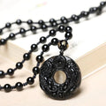 Obsidian Double Pixiu Round Button Pendant Necklace