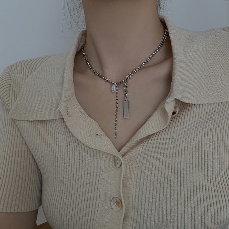 Cold Wind Clavicle Chain Net Red Hip-hop Square Brand Double Diamond Necklace