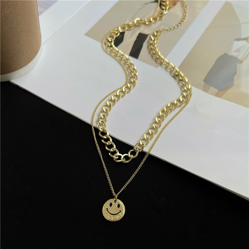 Simple Multi-layer Flat Snake Chain Electroplated Rhinestone Necklace