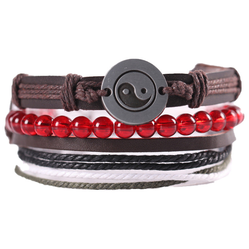 Retro Ethnic Style Cowhide with Simple Beaded Weaving Bracelet