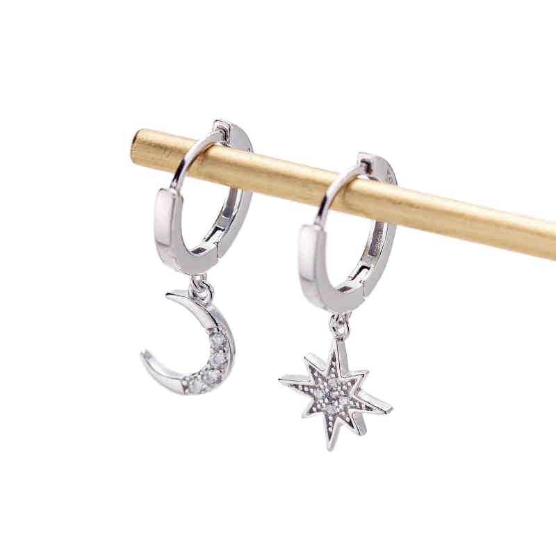 Classic Craftsmanship Full Diamond Star Moon Asymmetrical Earrings