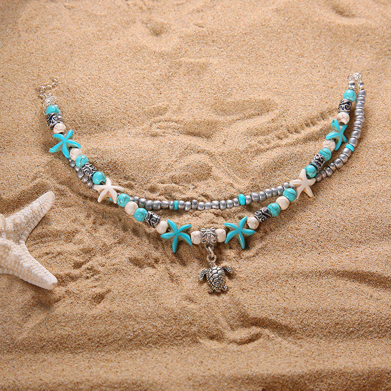 Beach Anklet Turtle Pendant Starfish Turquoise Anklet