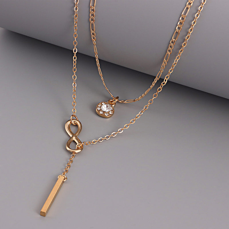 Multilayer Diamond-studded Zircon Short Rod Number 8 Pendant Necklace Women