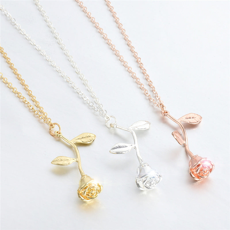 Three-color Rose Pendant Necklace