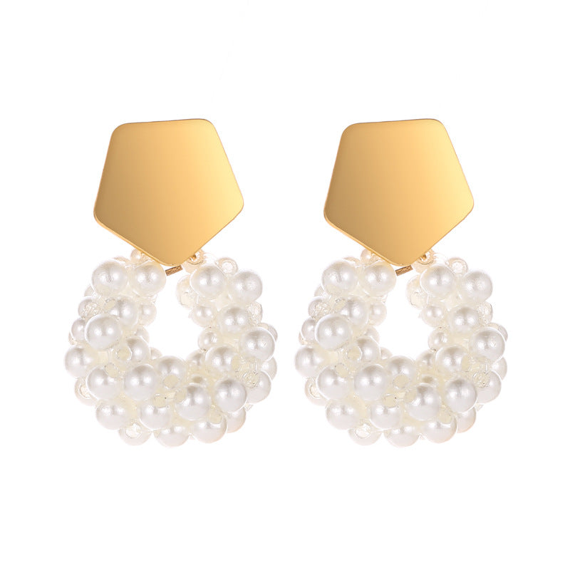 Popular Pearl Earpiece Lovely Geometric Gold Drops