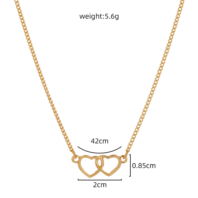 Personality with lovers clavicle chain, simple wind hollow double heart pendant necklace woman