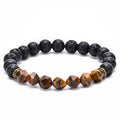 Natural Cut Surface Tigereye Black Lava Volcanic Stone Bracelet Handmade Beaded